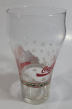 Enjoy Coca-Cola Santa Claus Holding a Bottle with Snowflakes and Holly Border Christmas Holiday Themed 6" Tall Glass Cup