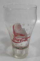 Enjoy Coca-Cola Santa Claus Holding a Bottle with Snowflakes and Holly Border Christmas Holiday Themed 6" Tall Glass Cup