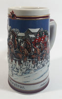 1989 Budweiser Holiday Stein Collection Collector's Series "The hitch on a winter's evening." Ceramic Beer Stein - Handcrafted in Brazil by Ceramarte