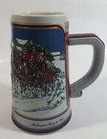 1989 Budweiser Holiday Stein Collection Collector's Series "The hitch on a winter's evening." Ceramic Beer Stein - Handcrafted in Brazil by Ceramarte