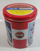 Coca-Cola Coke Soda Pop Drink Beverage Polar Bear Red and White Round Tin Metal Canister Collectible with Carriage Trade Mini Twist Pretzel Sticker Still On The Lid