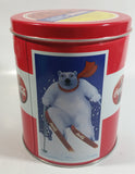 Coca-Cola Coke Soda Pop Drink Beverage Polar Bear Red and White Round Tin Metal Canister Collectible with Carriage Trade Mini Twist Pretzel Sticker Still On The Lid