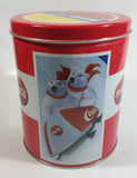 Coca-Cola Coke Soda Pop Drink Beverage Polar Bear Red and White Round Tin Metal Canister Collectible with Carriage Trade Mini Twist Pretzel Sticker Still On The Lid