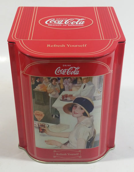 Coca-Cola Coke Soda Pop Drink Beverage Refresh Yourself 5 1/2" Tall Tin Metal Hinged Lid Container