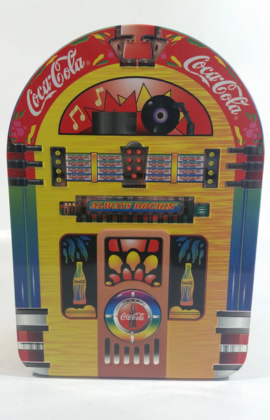 1998 Coca-Cola Coke Soda Pop Drink Beverage Always Rockin' 9" Tall Jukebox Shaped Tin Metal Canister