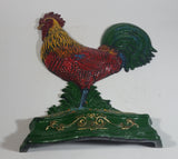 Antique Metalware Colorfully Beautifully Painted 13 1/2" Tall Cast Iron Chicken Rooster Door Stop