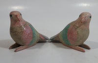 Pair of Colorfully Painted Wood Carved Love Bird Sculptures