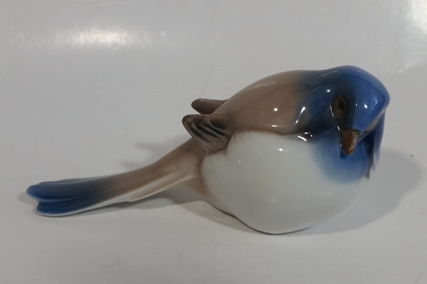 Vintage Bing and Grondahl No. 1635 Titmouse Blue, Beige, White Porcelain Bird Figure Decorative Ornament.