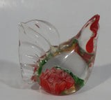 Murano Italy Chicken Rooster Hen Red Green Clear Art Glass Paperweight Ornament