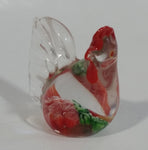 Murano Italy Chicken Rooster Hen Red Green Clear Art Glass Paperweight Ornament