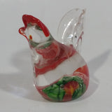 Murano Italy Chicken Rooster Hen Red Green Clear Art Glass Paperweight Ornament