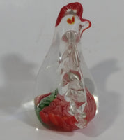 Murano Italy Chicken Rooster Hen Red Green Clear Art Glass Paperweight Ornament