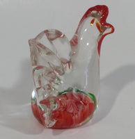 Murano Italy Chicken Rooster Hen Red Green Clear Art Glass Paperweight Ornament