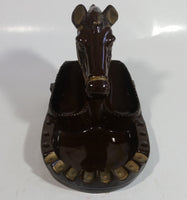 Vintage Horse Head Stallion 3D Sculpture Dark Brown Ceramic Glazed Ash Tray Made in Japan Smoking Collectible