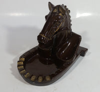 Vintage Horse Head Stallion 3D Sculpture Dark Brown Ceramic Glazed Ash Tray Made in Japan Smoking Collectible