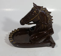 Vintage Horse Head Stallion 3D Sculpture Dark Brown Ceramic Glazed Ash Tray Made in Japan Smoking Collectible