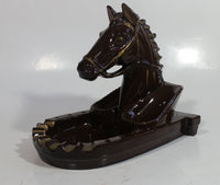 Vintage Horse Head Stallion 3D Sculpture Dark Brown Ceramic Glazed Ash Tray Made in Japan Smoking Collectible