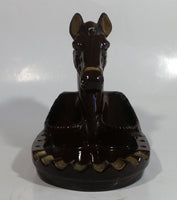 Vintage Horse Head Stallion 3D Sculpture Dark Brown Ceramic Glazed Ash Tray Made in Japan Smoking Collectible