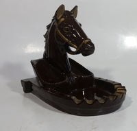 Vintage Horse Head Stallion 3D Sculpture Dark Brown Ceramic Glazed Ash Tray Made in Japan Smoking Collectible