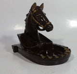 Vintage Horse Head Stallion 3D Sculpture Dark Brown Ceramic Glazed Ash Tray Made in Japan Smoking Collectible