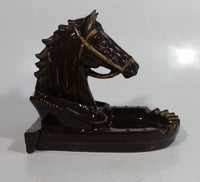 Vintage Horse Head Stallion 3D Sculpture Dark Brown Ceramic Glazed Ash Tray Made in Japan Smoking Collectible