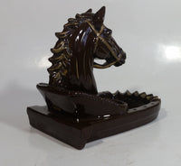 Vintage Horse Head Stallion 3D Sculpture Dark Brown Ceramic Glazed Ash Tray Made in Japan Smoking Collectible