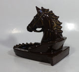 Vintage Horse Head Stallion 3D Sculpture Dark Brown Ceramic Glazed Ash Tray Made in Japan Smoking Collectible