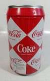 2003 Coca-Cola Coke Soda Pop Red and White Diamond Pattern 7 3/4" Tall Can Shaped Metal Coin Bank