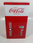 1999 Coca-Cola Coke Soda Pop Red and White Vending Machine Shaped 10" Tall Tin Metal Container