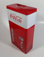 1999 Coca-Cola Coke Soda Pop Red and White Vending Machine Shaped 10" Tall Tin Metal Container