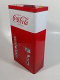 1999 Coca-Cola Coke Soda Pop Red and White Vending Machine Shaped 10" Tall Tin Metal Container