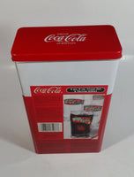 1999 Coca-Cola Coke Soda Pop Red and White Vending Machine Shaped 10" Tall Tin Metal Container