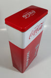 1999 Coca-Cola Coke Soda Pop Red and White Vending Machine Shaped 10" Tall Tin Metal Container