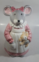 1990 House of Lloyd Grey Mouse in a Pink Dress Holding a Teddy Bear Ceramic Cookie Jar