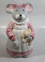 1990 House of Lloyd Grey Mouse in a Pink Dress Holding a Teddy Bear Ceramic Cookie Jar