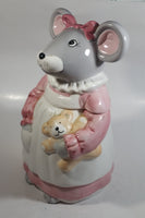 1990 House of Lloyd Grey Mouse in a Pink Dress Holding a Teddy Bear Ceramic Cookie Jar