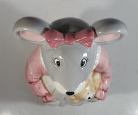 1990 House of Lloyd Grey Mouse in a Pink Dress Holding a Teddy Bear Ceramic Cookie Jar