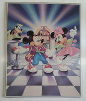 Disney Mickey and Minnie Mouse Dancing in 50's Diner with Goofy 16" x 20" Hard Board Framed Plaque