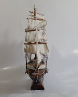 Vintage Highly Detailed 3 Mast Wooden Sail Boat Ship Model Nautical Collectible 13" Long