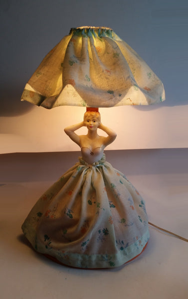 Vintage Victorian Style Elegantly Dressed Woman Wearing Fabric Dress Lamp Light Collectible