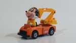 Vintage Tomy Walt Disney Production No. PD-10 Mickey Mouse Heavy Equipment Operator Loader Excavator Orange Yellow Plastic and Die Cast Metal Toy Car Construction Vehicle