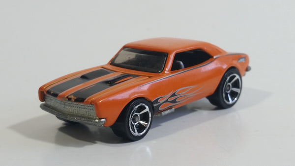 2010 Hot Wheels 1967 Chevrolet Camaro Orange Die Cast Toy Car Vehicle w/ Opening Hood