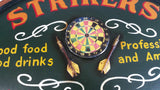 Strikers Darts Club Good Food Good Drinks Porfessionals and Amateurs Oval Shaped 3D Wooden Folk Art Bar Pub Lounge Man Cave Wall Hanging 12 1/2" x 18"