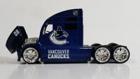 2009 Maisto Top Dog Collectibles NHL Vancouver Canucks Ice Hockey Team Semi Transport Truck Rig Dark Blue 1/64 Scale Die Cast Toy Car Vehicle with Opening Hood