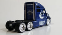 2009 Maisto Top Dog Collectibles NHL Vancouver Canucks Ice Hockey Team Semi Transport Truck Rig Dark Blue 1/64 Scale Die Cast Toy Car Vehicle with Opening Hood