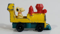 Vintage Aviva 1950, 1959, 1966 No. C17 Snoopy Locomotvie Train Engine Yellow Teal Red Die Cast Toy Car Vehicle Made in Hong Kong Peanuts Comic Strip Cartoon Collectible