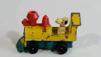 Vintage Aviva 1950, 1959, 1966 No. C17 Snoopy Locomotvie Train Engine Yellow Teal Red Die Cast Toy Car Vehicle Made in Hong Kong Peanuts Comic Strip Cartoon Collectible