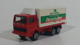 Majorette No. 265 Saviem Pizza Del Arte Restaurant Food Delivery Container Truck Red and White Die Cast Toy Car Vehicle with Opening Rear Door