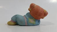1984 OAA Cabbage Patch Kids Orange Hair Girl in Light Blue Laying Ceramic Figurine