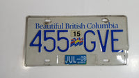 Beautiful British Columbia White with Blue Letters Vehicle License Plate 455 GVE